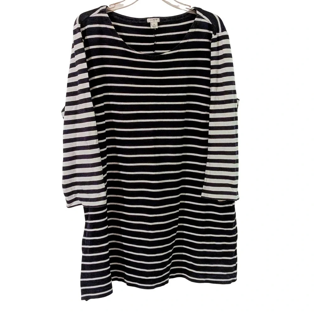 J. Crew Striped Long‎ Sleeve Tunic Shift Dress XL Blue White Maritime Nautical